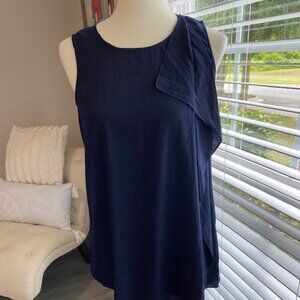 NWT WHITE HOUSE BLACK MARKET CASCADING RUFFLE TUNIC TOP NAVY SZ XS